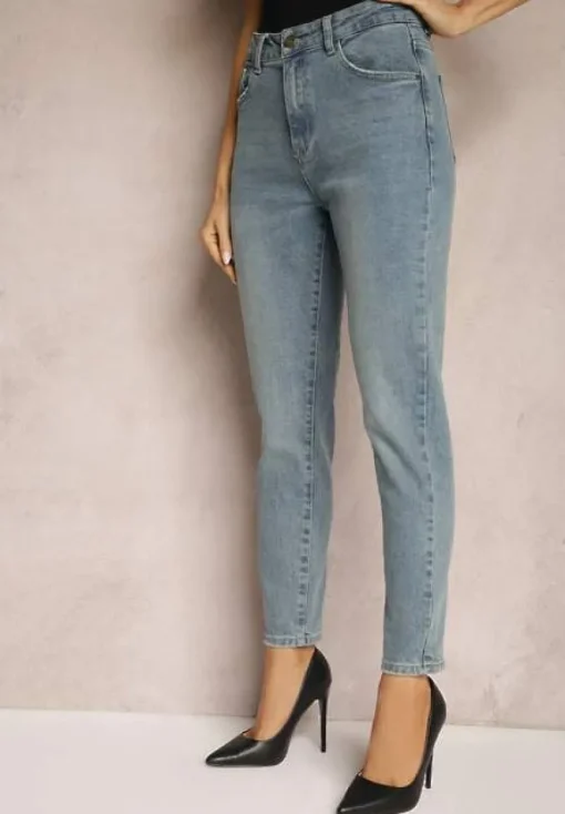 Jasnoniebieskie Bawełniane Jeansy High Waist Irillis