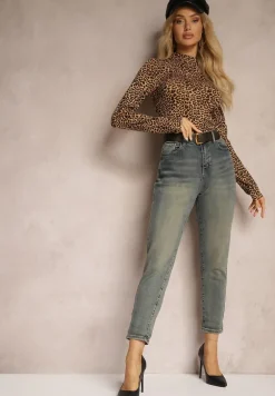 Jasnoniebieskie Bawełniane Jeansy Skinny High Waist Ozdobione Paskiem Ericia