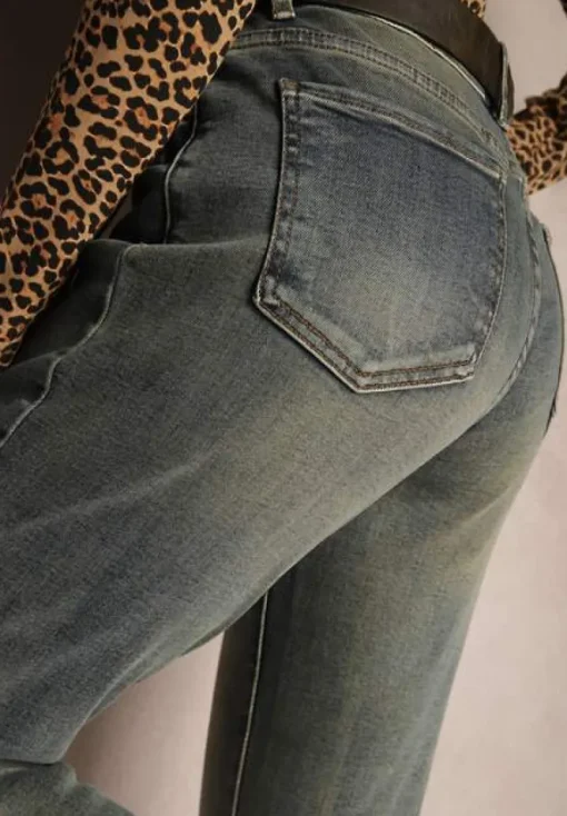 Jasnoniebieskie Bawełniane Jeansy Skinny High Waist Ozdobione Paskiem Ericia