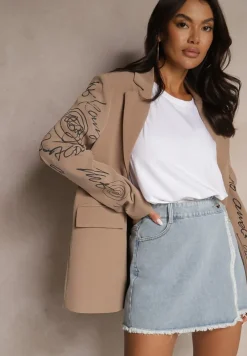 Jasnoniebieskie Bawełniane Jeansowe Spódnico-Spodenki High Waist o Asymetrycznym Kroju Alwiwi
