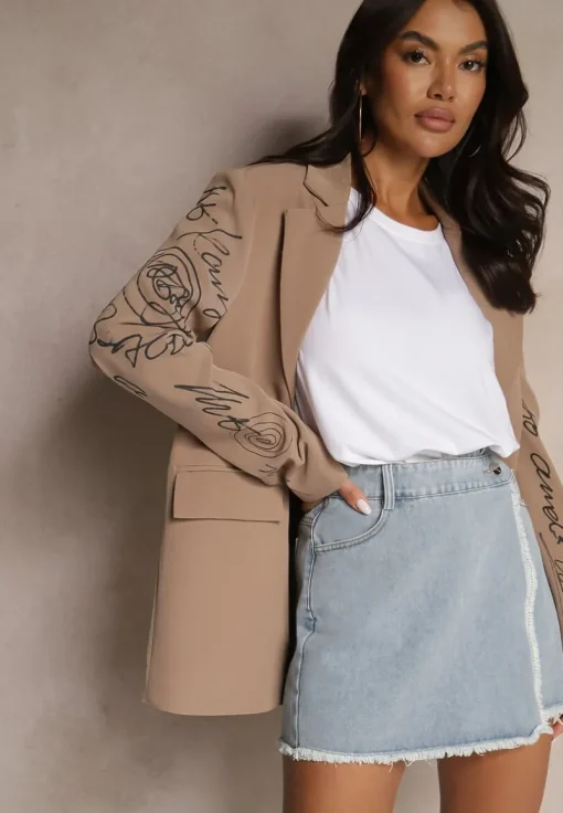Jasnoniebieskie Bawełniane Jeansowe Spódnico-Spodenki High Waist o Asymetrycznym Kroju Alwiwi
