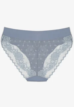 Jasnoniebieskie Bezszwowe Majtki o Kroju Fig z Koronką Zeiarae