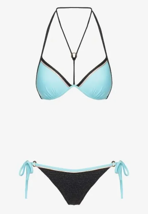 Jasnoniebieskie Bikini Dwuczęściowe Wiązany Biustonosz i Figi ze Sznurkami Lutella