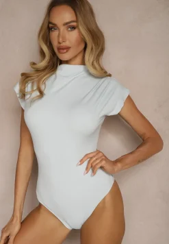 Jasnoniebieskie Body Dopasowane ze Stójką Pakkaria