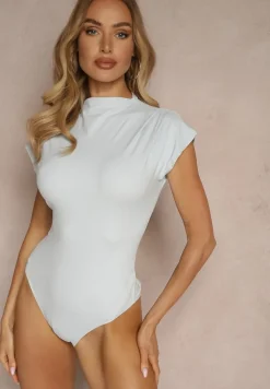 Jasnoniebieskie Body Dopasowane ze Stójką Pakkaria