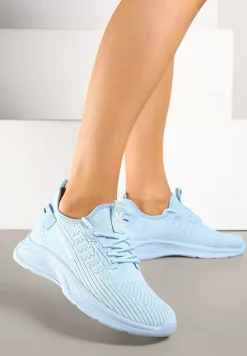 Jasnoniebieskie Buty Sportowe Sneakersy Ozdobione Tłoczeniem i Napisami Odalene