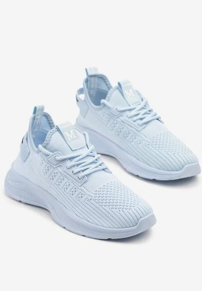 Jasnoniebieskie Buty Sportowe Sneakersy Ozdobione Tłoczeniem i Napisami Odalene
