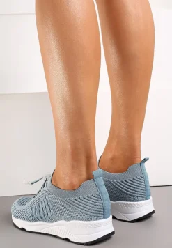 Jasnoniebieskie Buty Sportowe Ściągane Gumką Ozdobione Metaliczną Nicią Rianelle