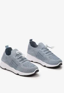 Jasnoniebieskie Buty Sportowe Ściągane Gumką Ozdobione Metaliczną Nicią Rianelle