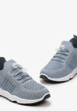 Jasnoniebieskie Buty Sportowe Ściągane Gumką Ozdobione Metaliczną Nicią Rianelle