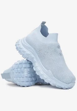 Jasnoniebieskie Buty Sportowe na Grubej Podeszwie z Elastyczną Cholewką z Cyrkoniami Kolby
