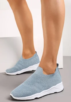 Jasnoniebieskie Buty Sportowe na Płaskiej Podeszwie z Elastyczną Cholewką Urselith