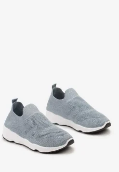 Jasnoniebieskie Buty Sportowe na Płaskiej Podeszwie z Elastyczną Cholewką Urselith