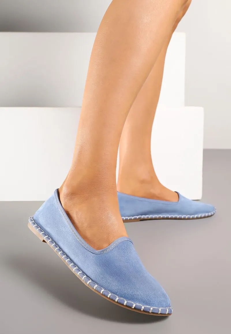 Jasnoniebieskie Casualowe Espadryle z Imitacji Zamszu z Ozdobnymi Przeszyciami Praffia