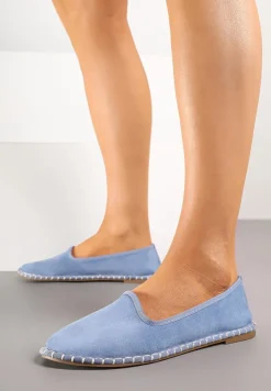 Jasnoniebieskie Casualowe Espadryle z Imitacji Zamszu z Ozdobnymi Przeszyciami Praffia