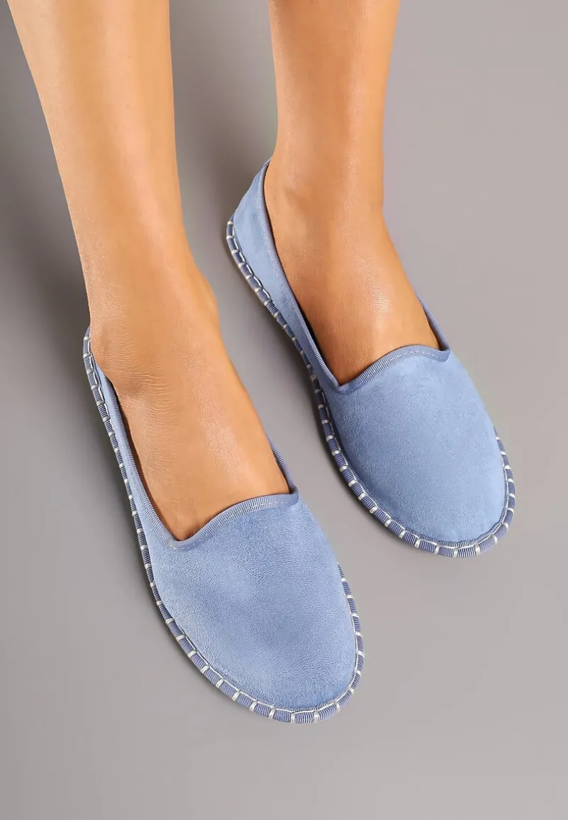 Jasnoniebieskie Casualowe Espadryle z Imitacji Zamszu z Ozdobnymi Przeszyciami Praffia