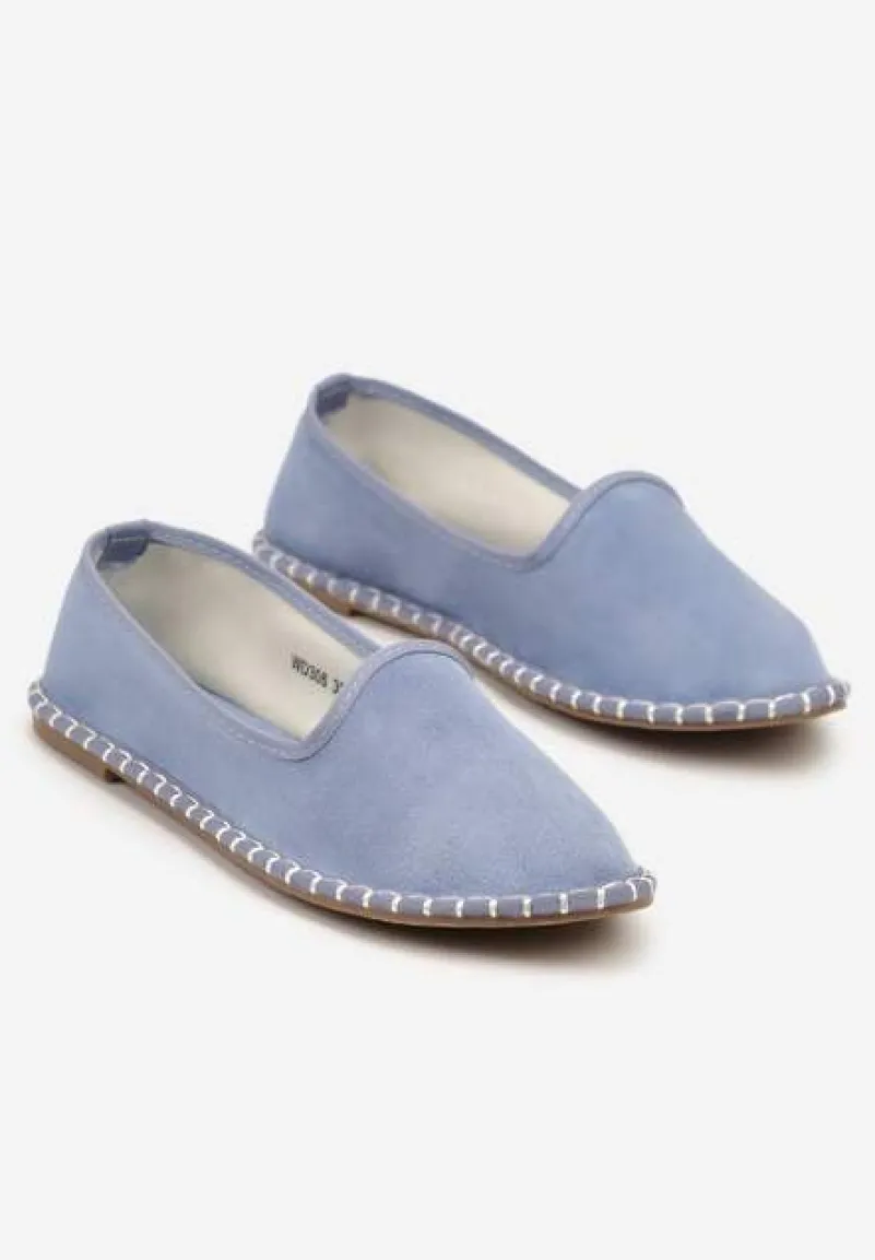 Jasnoniebieskie Casualowe Espadryle z Imitacji Zamszu z Ozdobnymi Przeszyciami Praffia