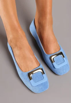 Jasnoniebieskie Casualowe Balerinki na Płaskiej Podeszwie z Metaliczną Aplikacją Chrissti