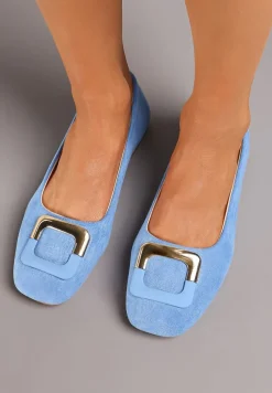 Jasnoniebieskie Casualowe Balerinki na Płaskiej Podeszwie z Metaliczną Aplikacją Chrissti