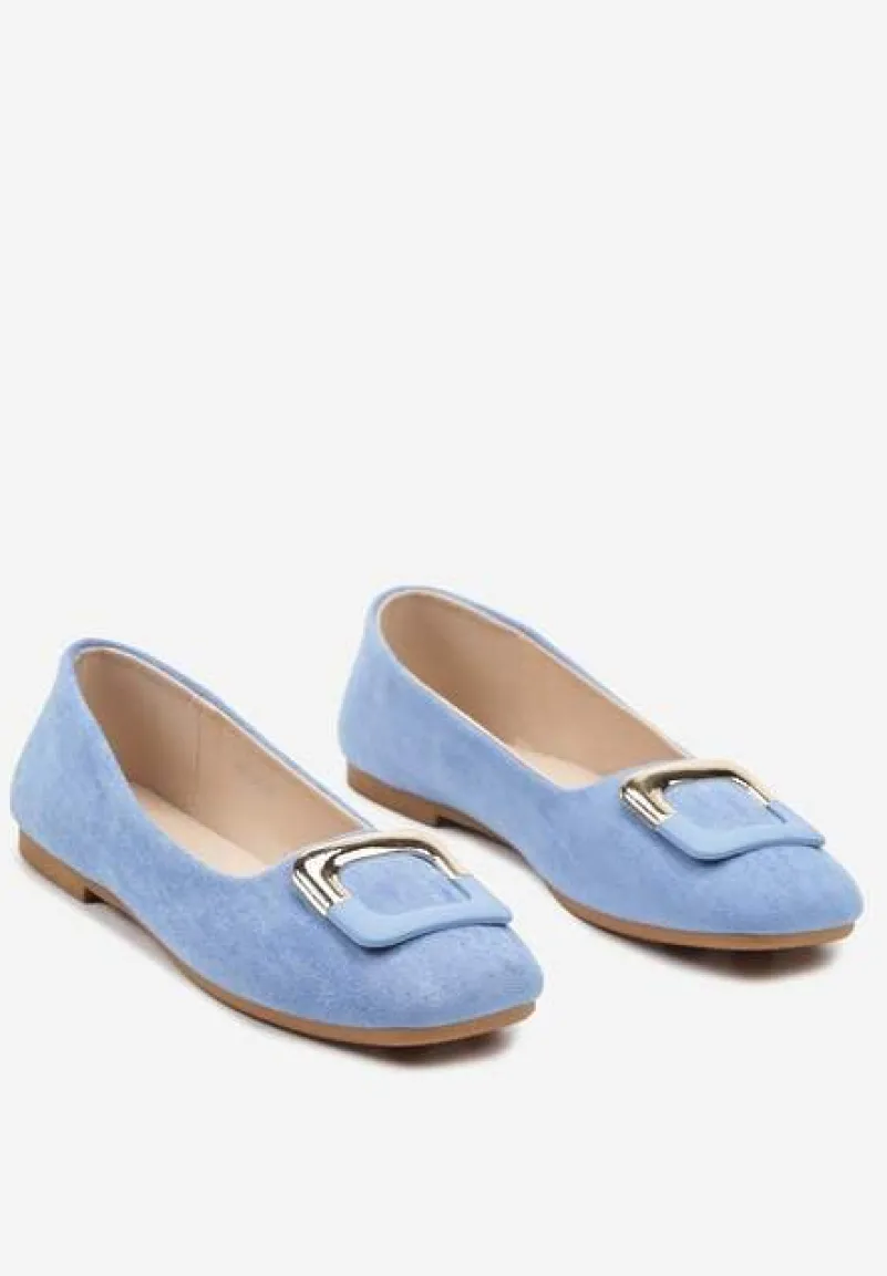 Jasnoniebieskie Casualowe Balerinki na Płaskiej Podeszwie z Metaliczną Aplikacją Chrissti