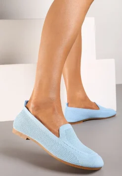 Jasnoniebieskie Casualowe Mokasyny na Płaskiej Podeszwie Ozdobione Perforacją Klanesha