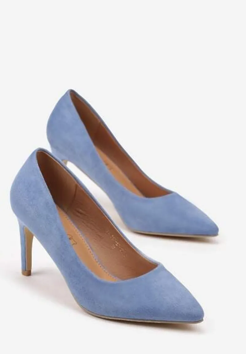 Jasnoniebieskie Casualowe Szpilki Vices z Wkładką ze Skóry Naturalnej Cleinae