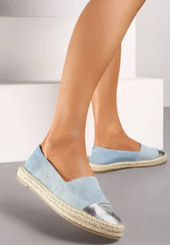 Jasnoniebieskie Espadryle z Ozdobnym Noskiem na Plecionej Podeszwie Effiel