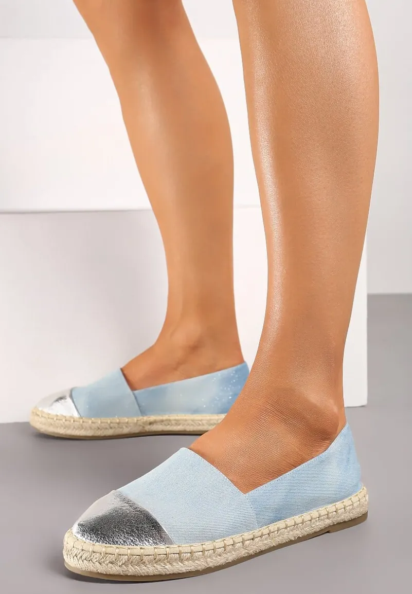Jasnoniebieskie Espadryle z Ozdobnym Noskiem na Plecionej Podeszwie Effiel