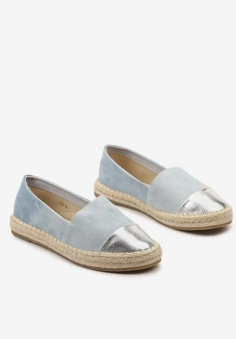 Jasnoniebieskie Espadryle z Ozdobnym Noskiem na Plecionej Podeszwie Effiel