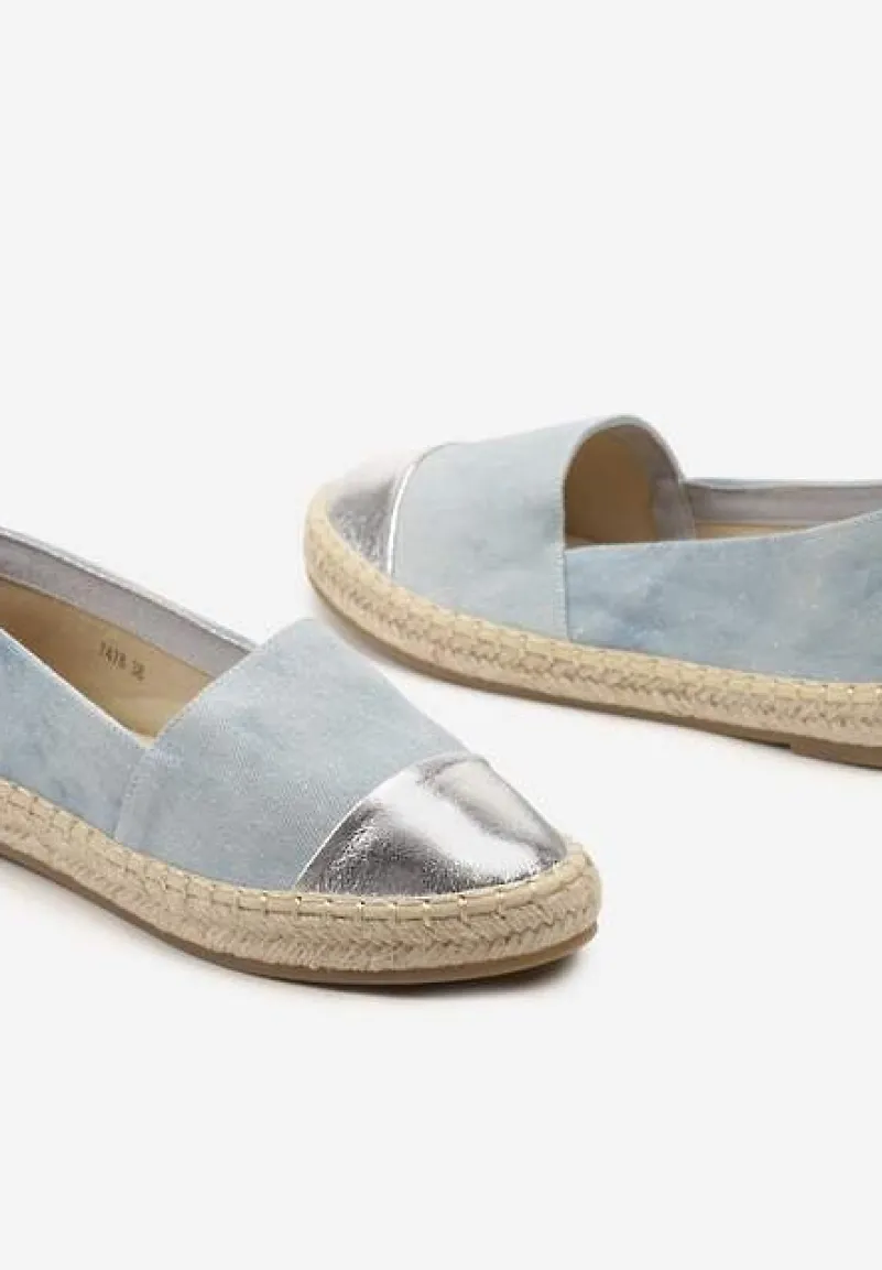 Jasnoniebieskie Espadryle z Ozdobnym Noskiem na Plecionej Podeszwie Effiel