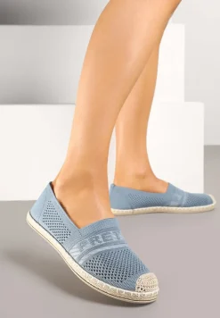 Jasnoniebieskie Espadryle z Napisem Perforowaną Cholewką i Plecionym Noskiem Palamelia