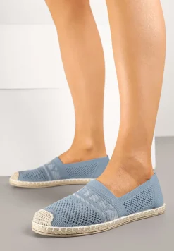 Jasnoniebieskie Espadryle z Napisem Perforowaną Cholewką i Plecionym Noskiem Palamelia