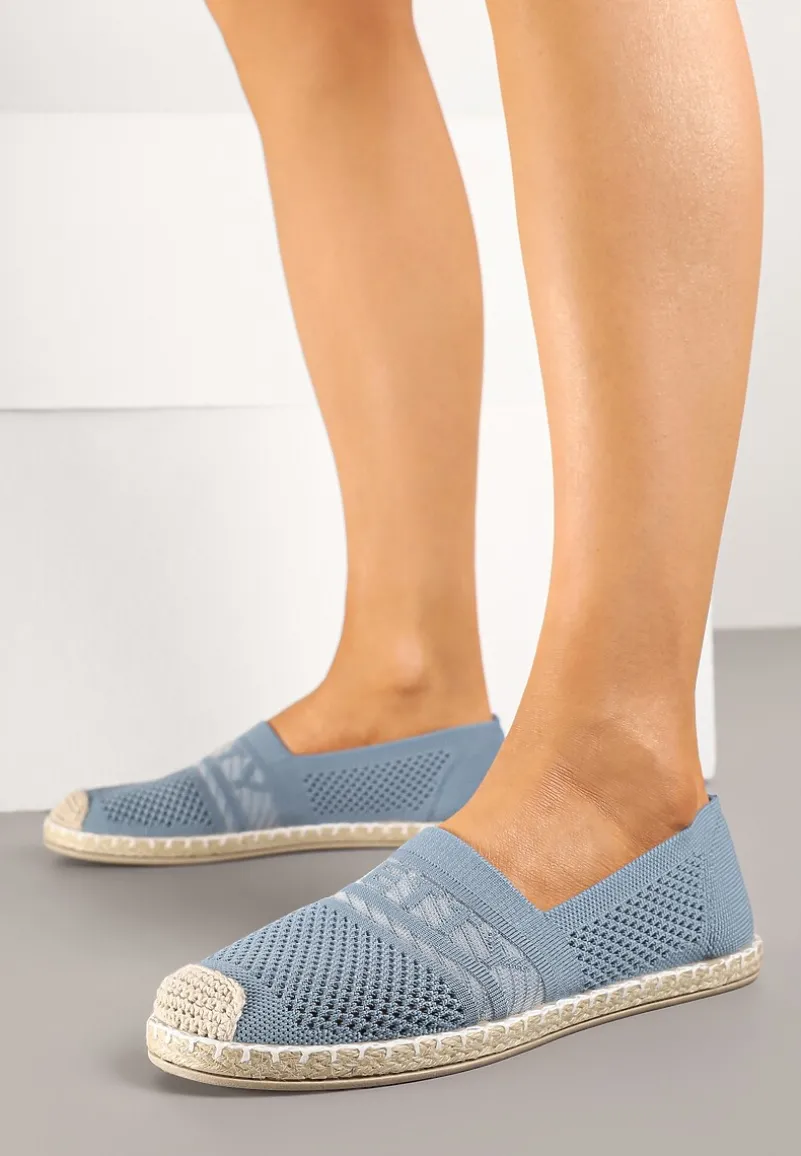 Jasnoniebieskie Espadryle z Napisem Perforowaną Cholewką i Plecionym Noskiem Palamelia