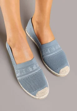 Jasnoniebieskie Espadryle z Napisem Perforowaną Cholewką i Plecionym Noskiem Palamelia
