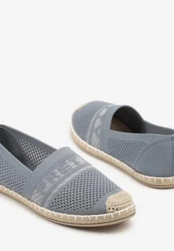 Jasnoniebieskie Espadryle z Napisem Perforowaną Cholewką i Plecionym Noskiem Palamelia