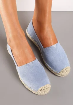 Jasnoniebieskie Espadryle na Płaskiej Jutowej Podeszwie Lenarssa