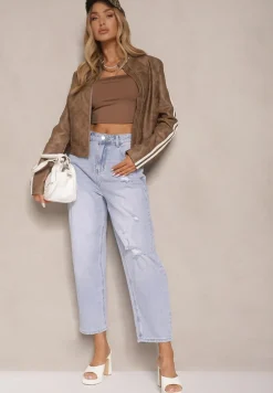 Jasnoniebieskie Jeansy Boyfriend High Waist Zdobione Przetarciami Neniffia