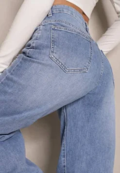 Jasnoniebieskie Jeansy High Waist o Szerokim Kroju z Dziurami i Przetarciami Nalarieth