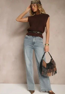 Jasnoniebieskie Jeansy High Waist o Szerokim Kroju Peiva
