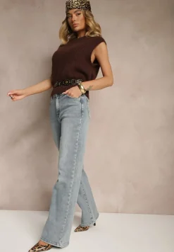 Jasnoniebieskie Jeansy High Waist o Szerokim Kroju Peiva
