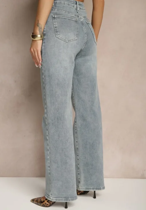 Jasnoniebieskie Jeansy High Waist o Szerokim Kroju Peiva