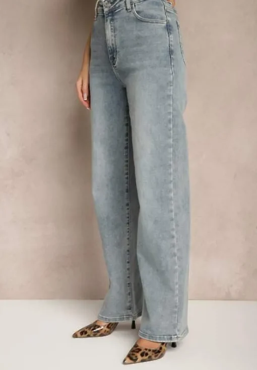 Jasnoniebieskie Jeansy High Waist o Szerokim Kroju Peiva