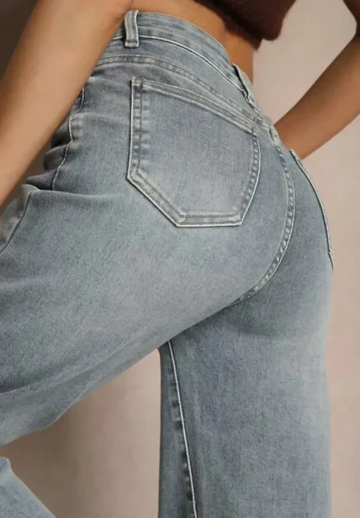 Jasnoniebieskie Jeansy High Waist o Szerokim Kroju Peiva