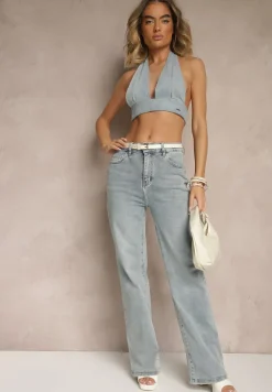Jasnoniebieskie Jeansy High Waist z Szeroką Nogawką ErIdell