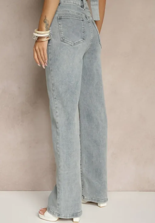Jasnoniebieskie Jeansy High Waist z Szeroką Nogawką ErIdell