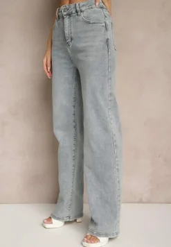 Jasnoniebieskie Jeansy High Waist z Szeroką Nogawką ErIdell