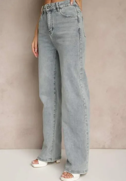 Jasnoniebieskie Jeansy High Waist z Szeroką Nogawką ErIdell