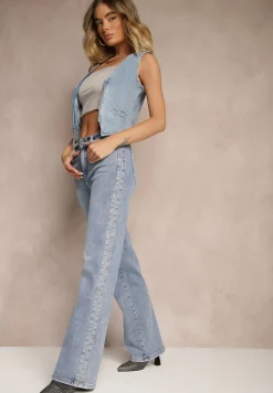 Jasnoniebieskie Jeansy High Waist o Szerokim Kroju Ulanira
