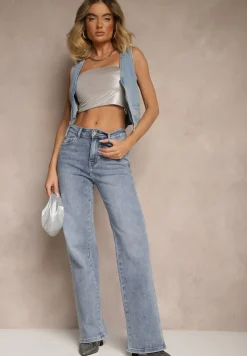 Jasnoniebieskie Jeansy High Waist o Szerokim Kroju Ulanira