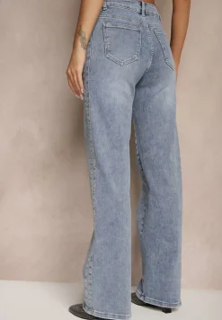 Jasnoniebieskie Jeansy High Waist o Szerokim Kroju Ulanira